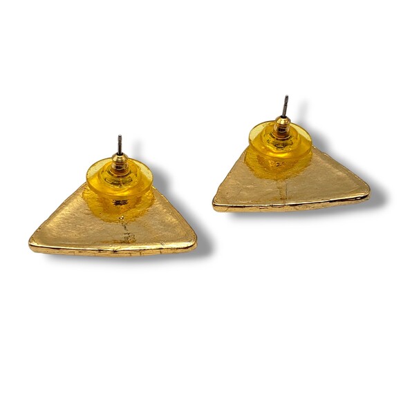 Vintage Gold Tone Triangle Red Enamel Post Pierced Earrings Geometric Retro - Picture 5 of 8